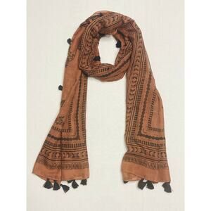 Brown & Black Floral Print Boho Tassel Fringe Scarf New York & Company